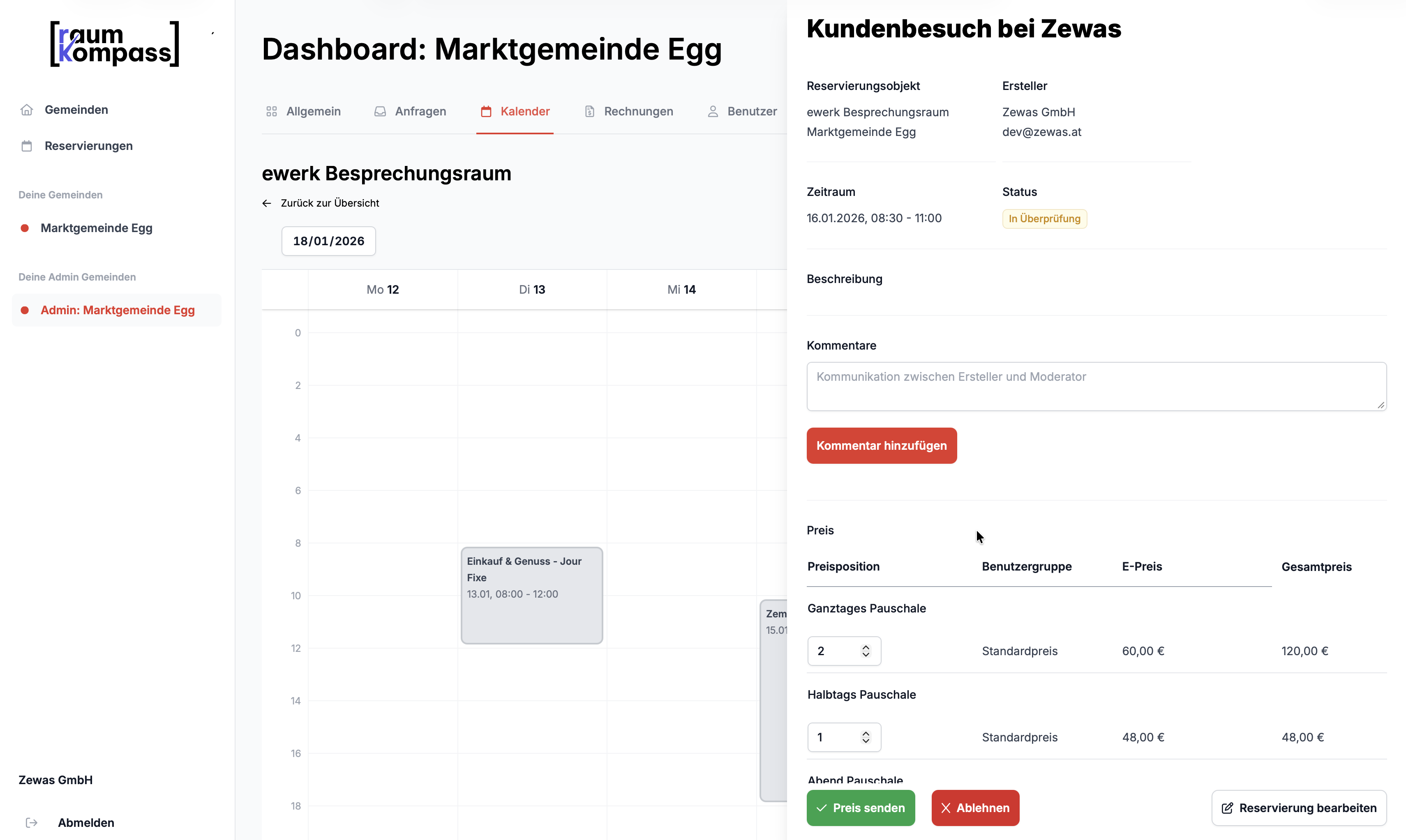 Raumkompass: Preis festlegen